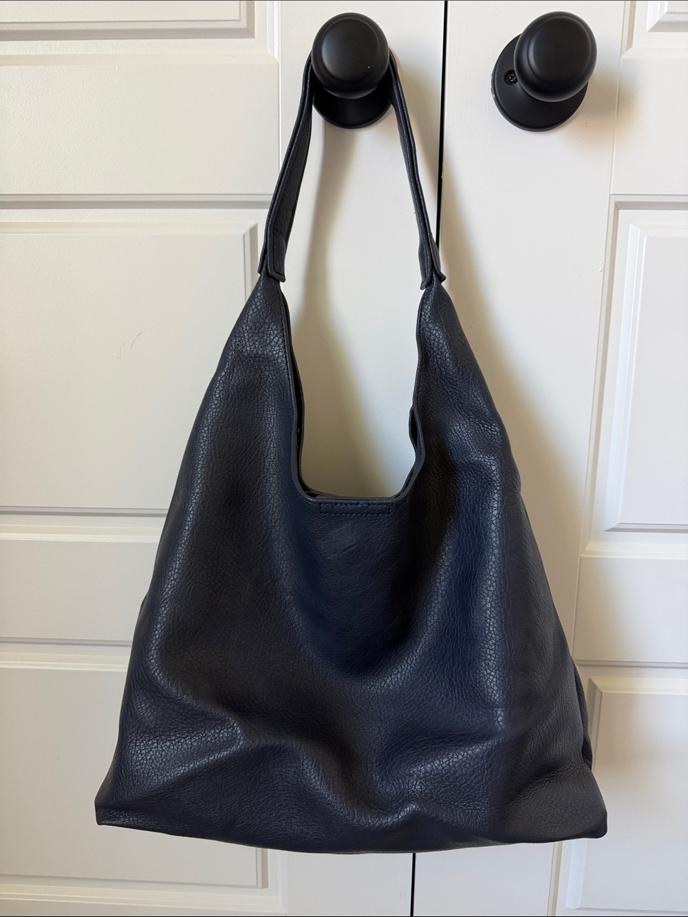 Minimalist Navy Blue Leather Shoulder Hobo Bag